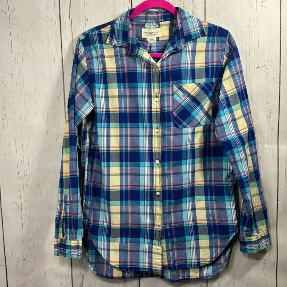 Ralph Lauren Denim & Supply RL Boyfriend Plaid Cotton Shirt S Vintage Western